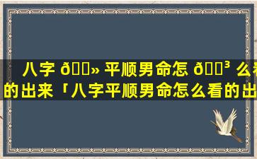 八字 🌻 平顺男命怎 🌳 么看的出来「八字平顺男命怎么看的出来呢」
